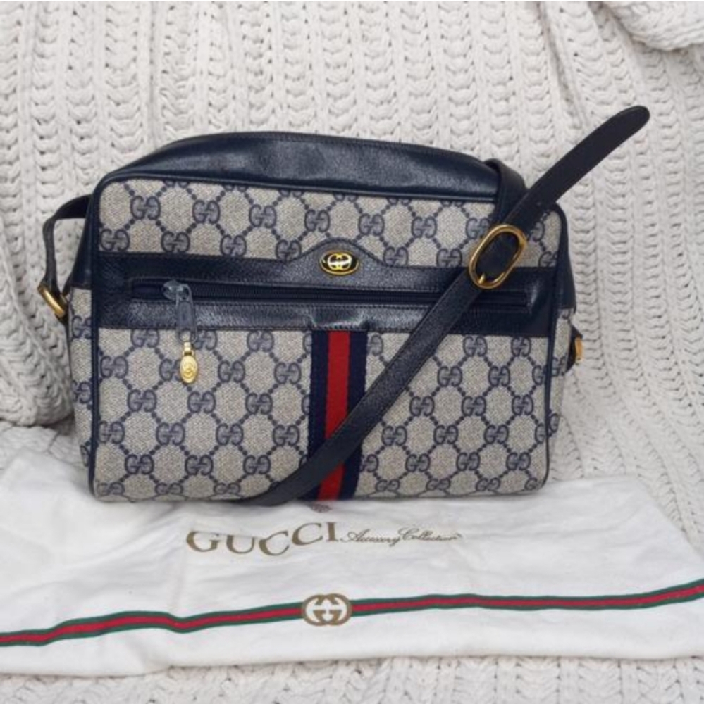 Authentic Vintage Gucci GG Monogram Supreme Sherry Web Ophidia Camera Crossbody - Picture 2 of 10